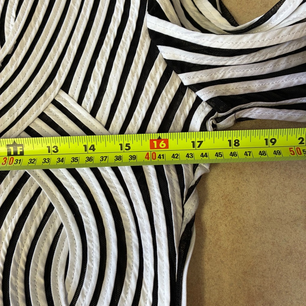 Vtg Alexandra Rosati Zip Up Black Stretch Mesh  White Stripe Details Blazer - Picture 6 of 9
